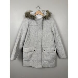 J. Crew Gray Wool Blend Vail Coat Faux Fur Hood Women's Size 2 Minimalist Parka
